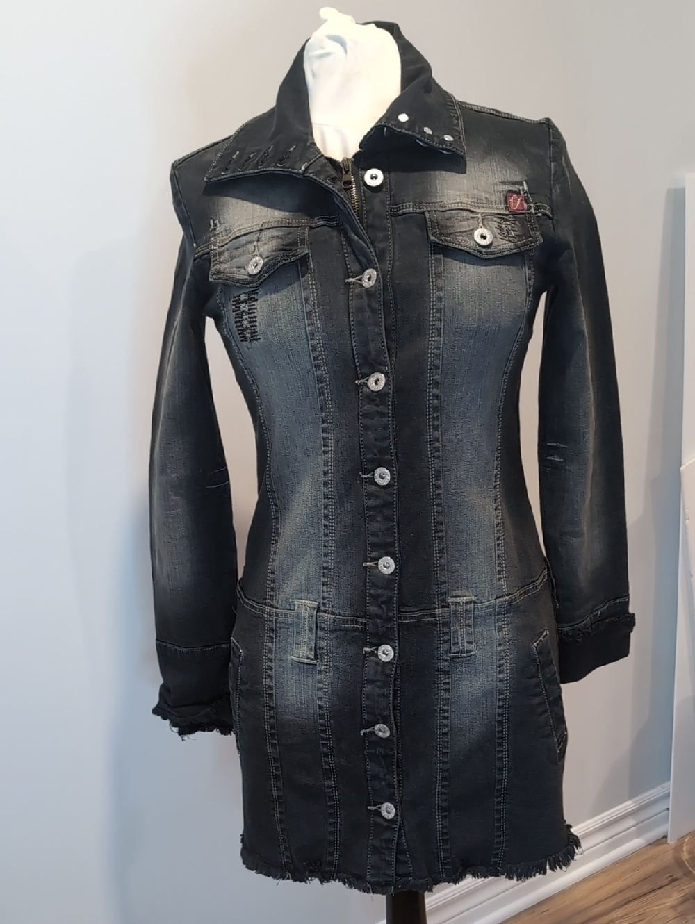 Y2K Foxy Jeans Fitted Washed Black Denim Bodycon Dress Medium